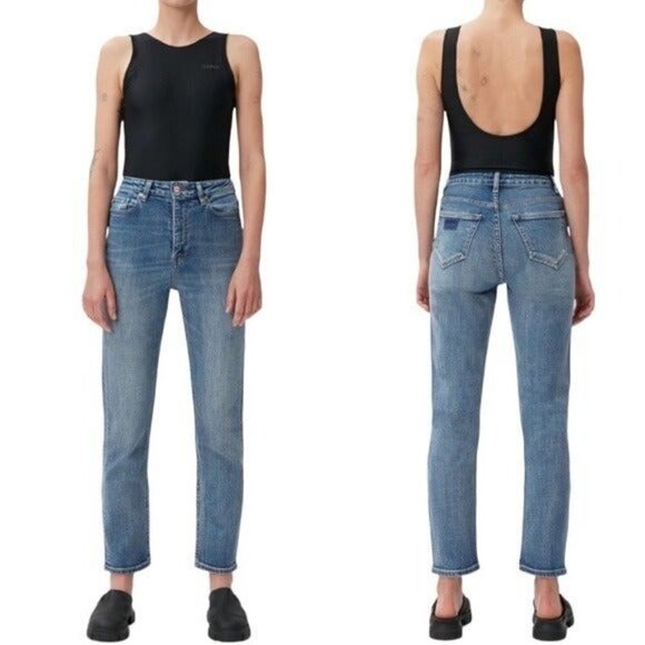GANNI Cutye Cropped Slim Fit Super High Rise Jeans Size 31 NEW $255 - Picture 1 of 12